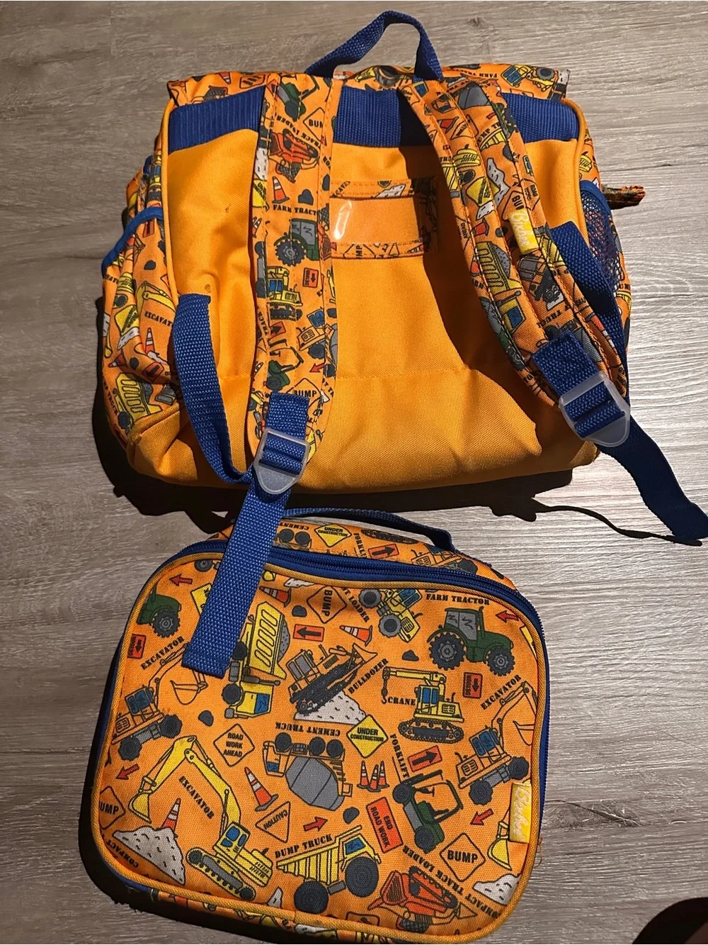 Bixbee Orange Construction Trucks Backpack and Lunchbox Set